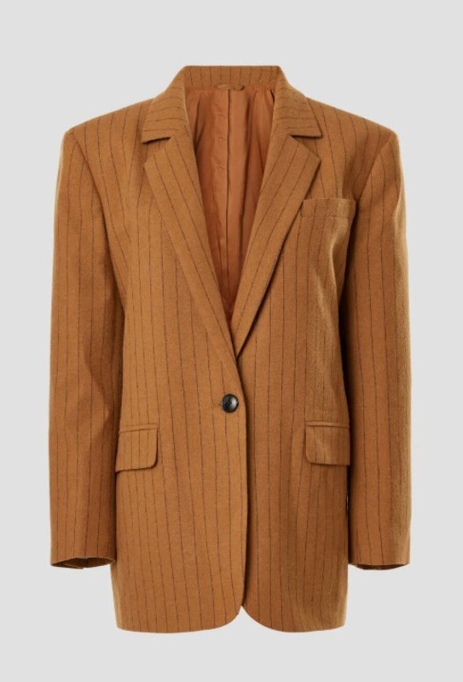 MADEWELL Italian fabric oversized camel tan brown wool pinstripe classic blazer